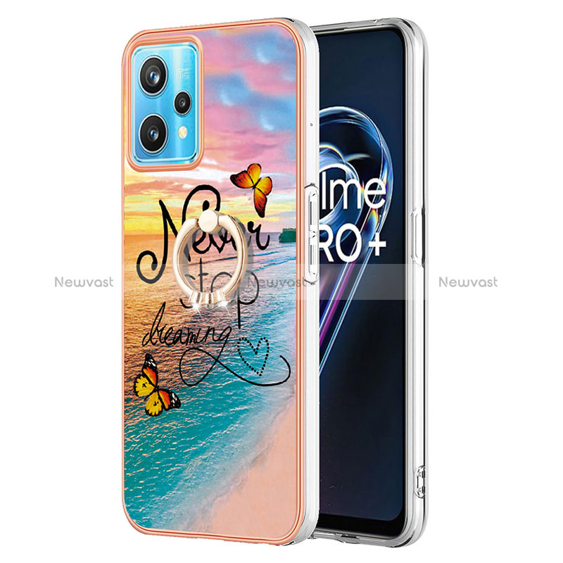 Silicone Candy Rubber Gel Fashionable Pattern Soft Case Cover with Finger Ring Stand Y03B for Realme 9 Pro 5G