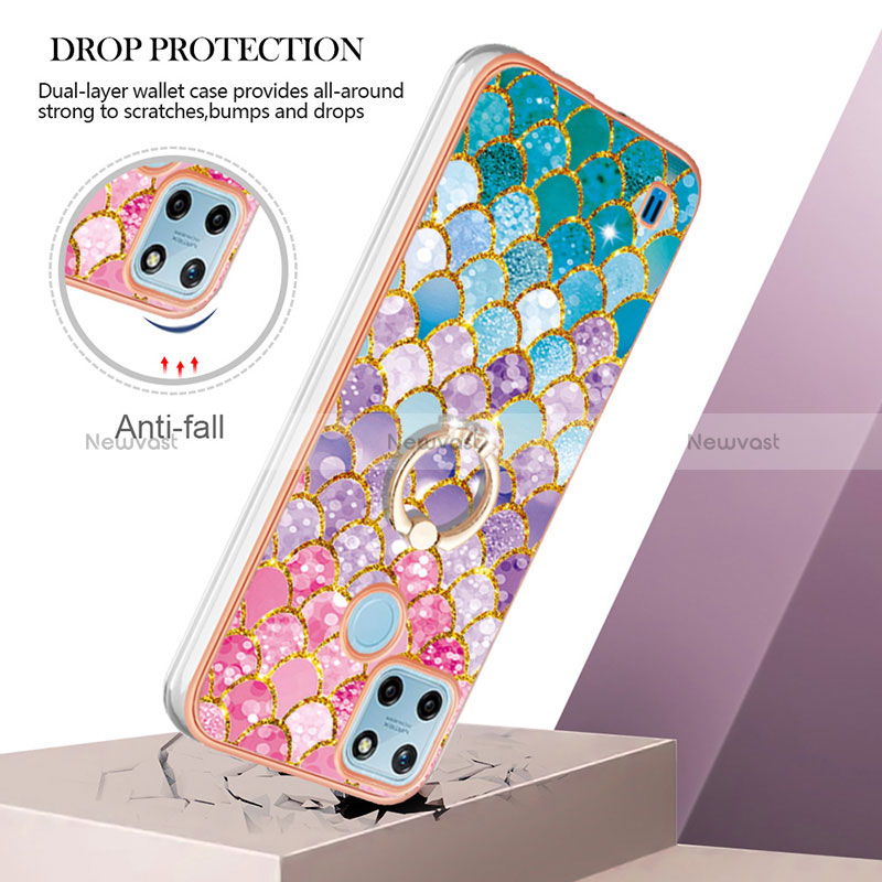 Silicone Candy Rubber Gel Fashionable Pattern Soft Case Cover with Finger Ring Stand Y03B for Realme C25Y