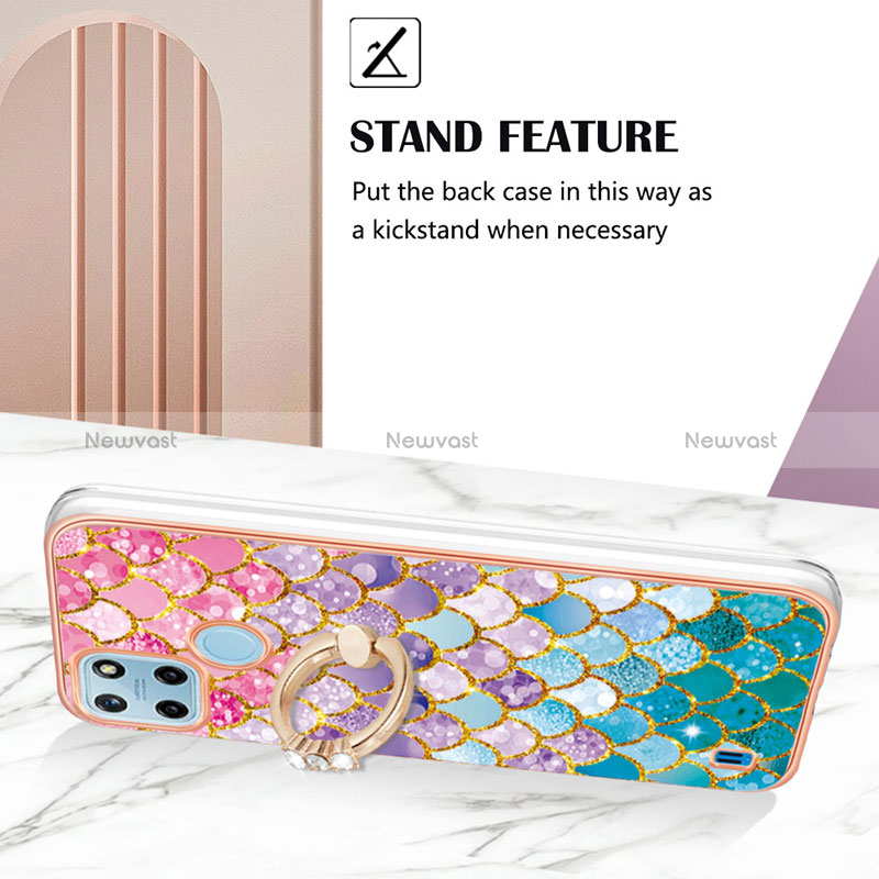 Silicone Candy Rubber Gel Fashionable Pattern Soft Case Cover with Finger Ring Stand Y03B for Realme C25Y India