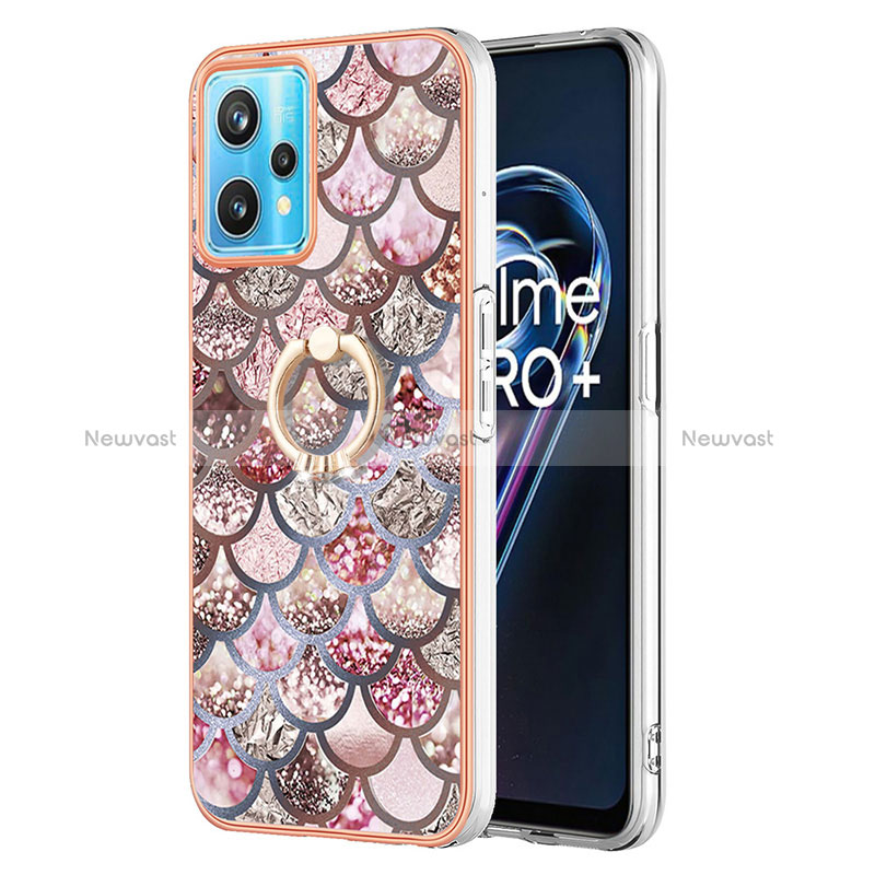 Silicone Candy Rubber Gel Fashionable Pattern Soft Case Cover with Finger Ring Stand Y03B for Realme Narzo 50 Pro 5G Brown