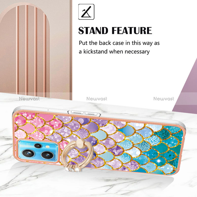 Silicone Candy Rubber Gel Fashionable Pattern Soft Case Cover with Finger Ring Stand Y03B for Realme V25 5G