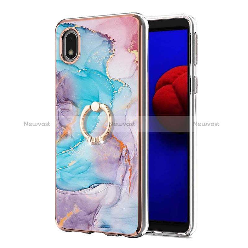 Silicone Candy Rubber Gel Fashionable Pattern Soft Case Cover with Finger Ring Stand Y03B for Samsung Galaxy A01 Core