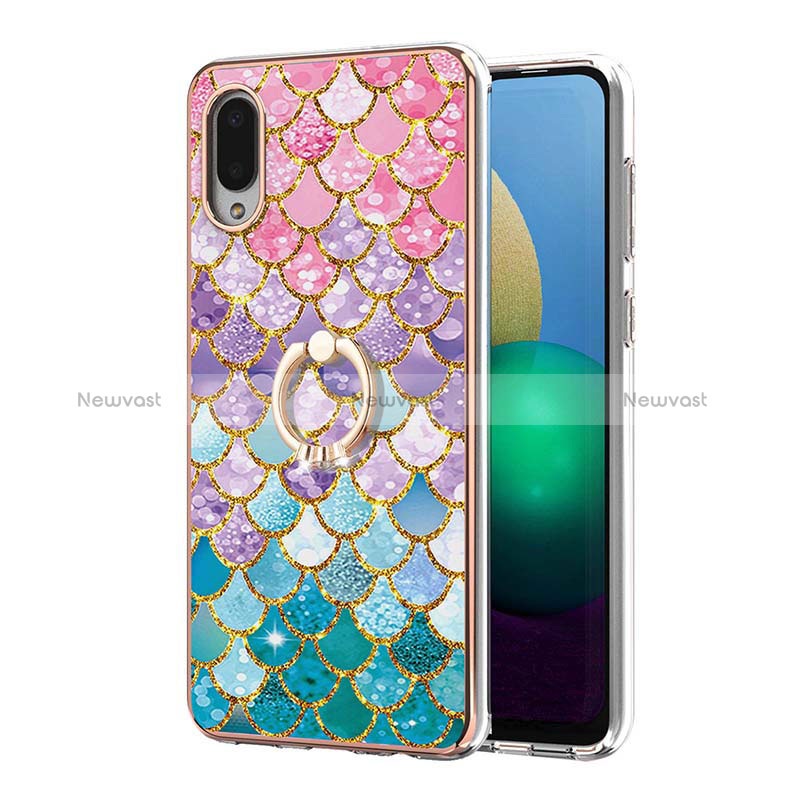 Silicone Candy Rubber Gel Fashionable Pattern Soft Case Cover with Finger Ring Stand Y03B for Samsung Galaxy A02