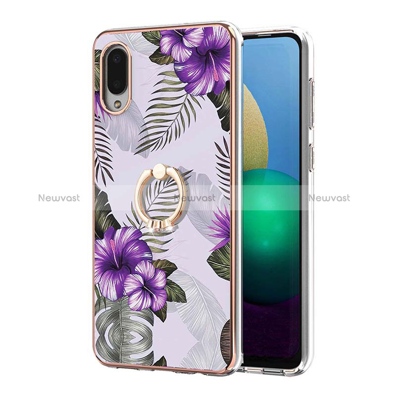Silicone Candy Rubber Gel Fashionable Pattern Soft Case Cover with Finger Ring Stand Y03B for Samsung Galaxy A02
