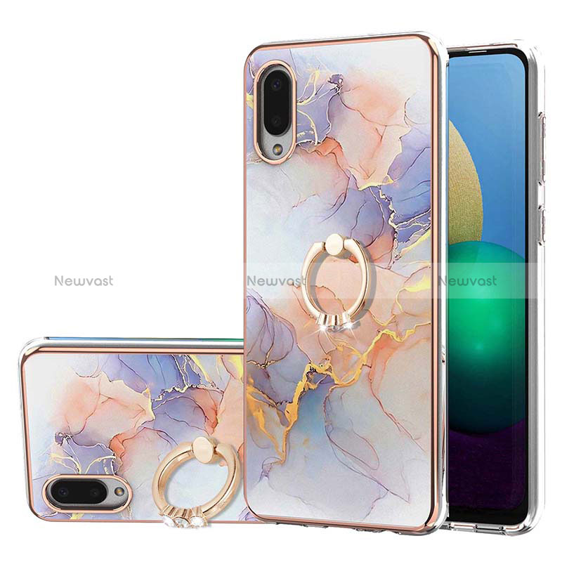 Silicone Candy Rubber Gel Fashionable Pattern Soft Case Cover with Finger Ring Stand Y03B for Samsung Galaxy A02 Clove Purple