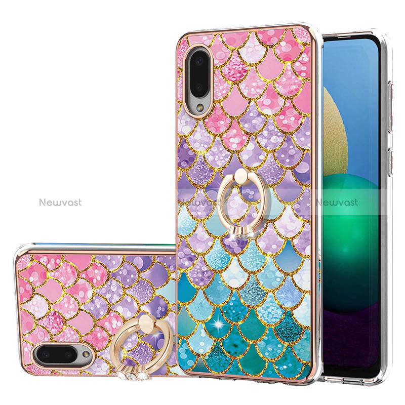 Silicone Candy Rubber Gel Fashionable Pattern Soft Case Cover with Finger Ring Stand Y03B for Samsung Galaxy A02 Colorful
