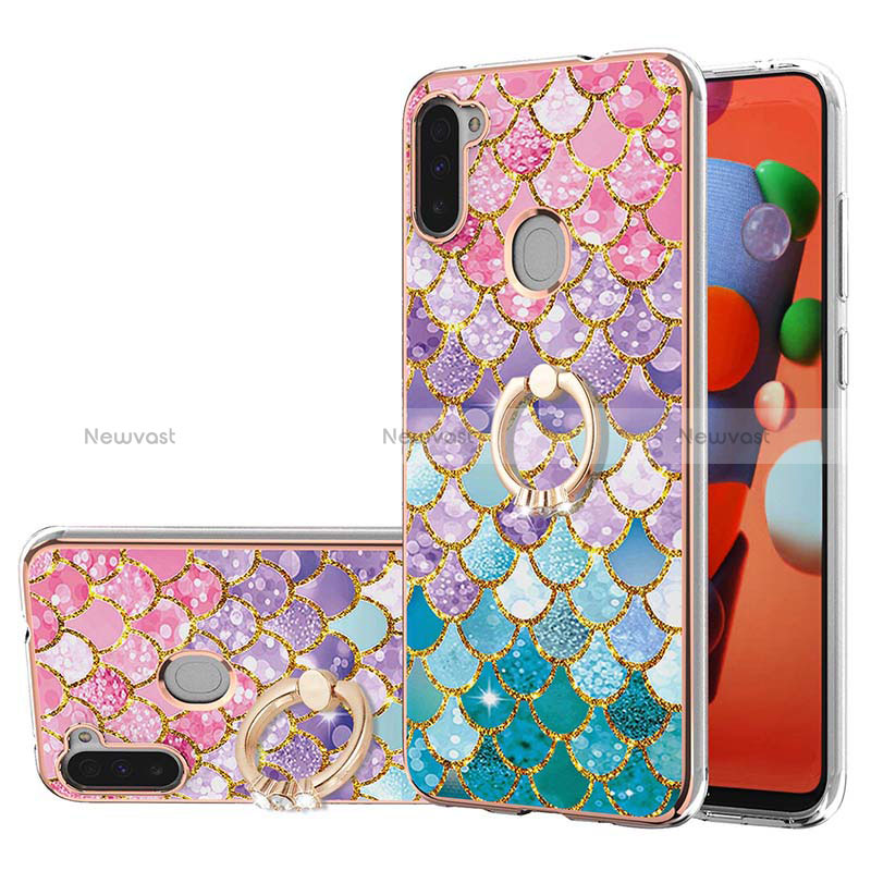 Silicone Candy Rubber Gel Fashionable Pattern Soft Case Cover with Finger Ring Stand Y03B for Samsung Galaxy A11 Colorful