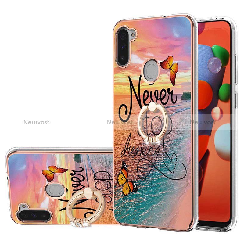 Silicone Candy Rubber Gel Fashionable Pattern Soft Case Cover with Finger Ring Stand Y03B for Samsung Galaxy A11 Mixed