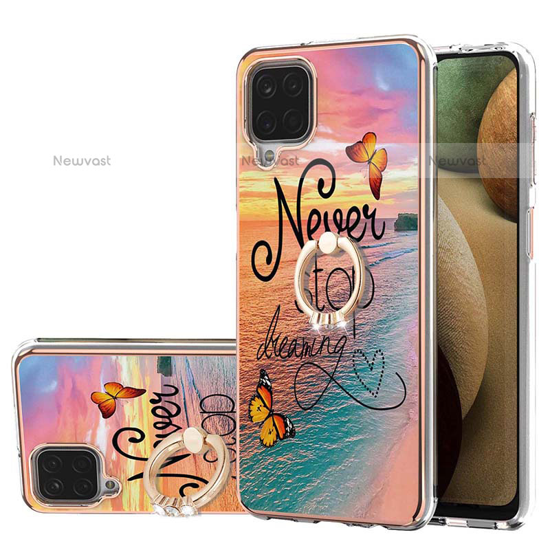 Silicone Candy Rubber Gel Fashionable Pattern Soft Case Cover with Finger Ring Stand Y03B for Samsung Galaxy A12 Mixed