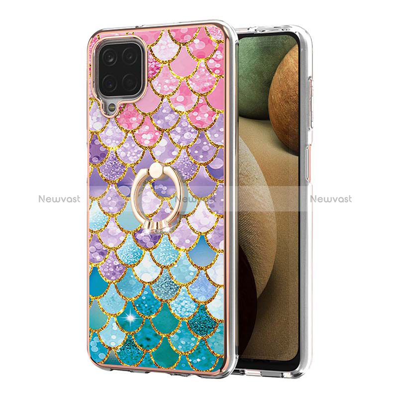 Silicone Candy Rubber Gel Fashionable Pattern Soft Case Cover with Finger Ring Stand Y03B for Samsung Galaxy A12 Nacho