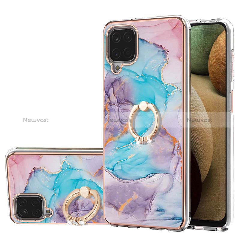 Silicone Candy Rubber Gel Fashionable Pattern Soft Case Cover with Finger Ring Stand Y03B for Samsung Galaxy A12 Nacho Blue