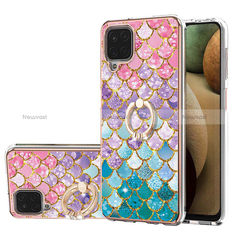 Silicone Candy Rubber Gel Fashionable Pattern Soft Case Cover with Finger Ring Stand Y03B for Samsung Galaxy A12 Nacho Colorful