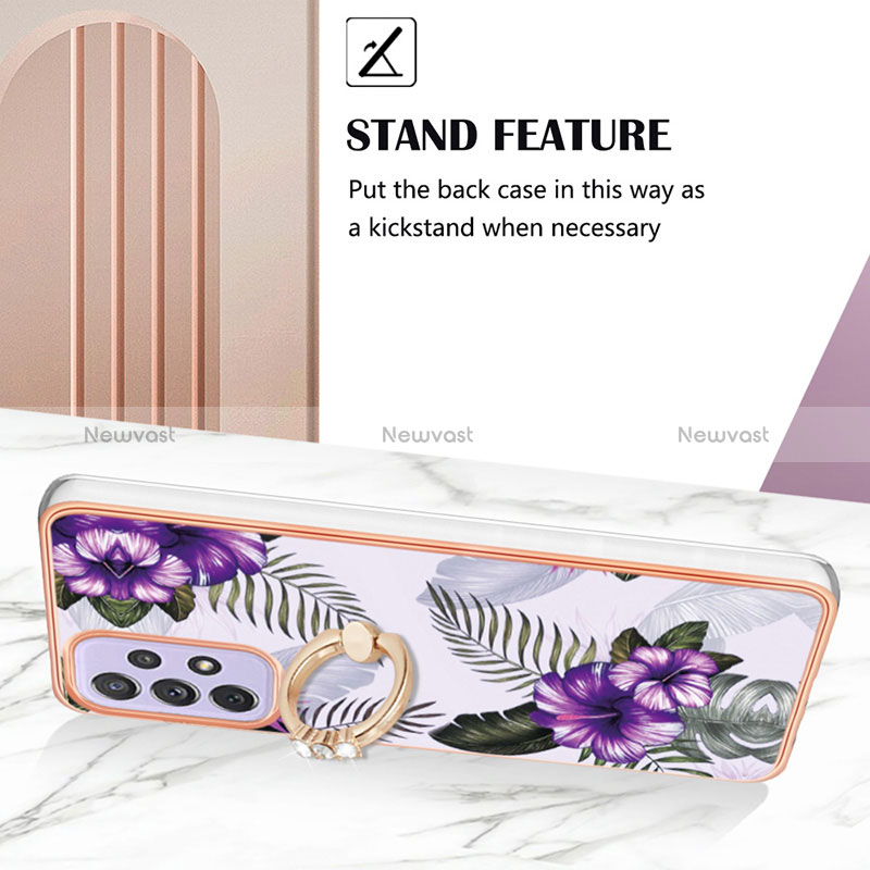 Silicone Candy Rubber Gel Fashionable Pattern Soft Case Cover with Finger Ring Stand Y03B for Samsung Galaxy A13 4G