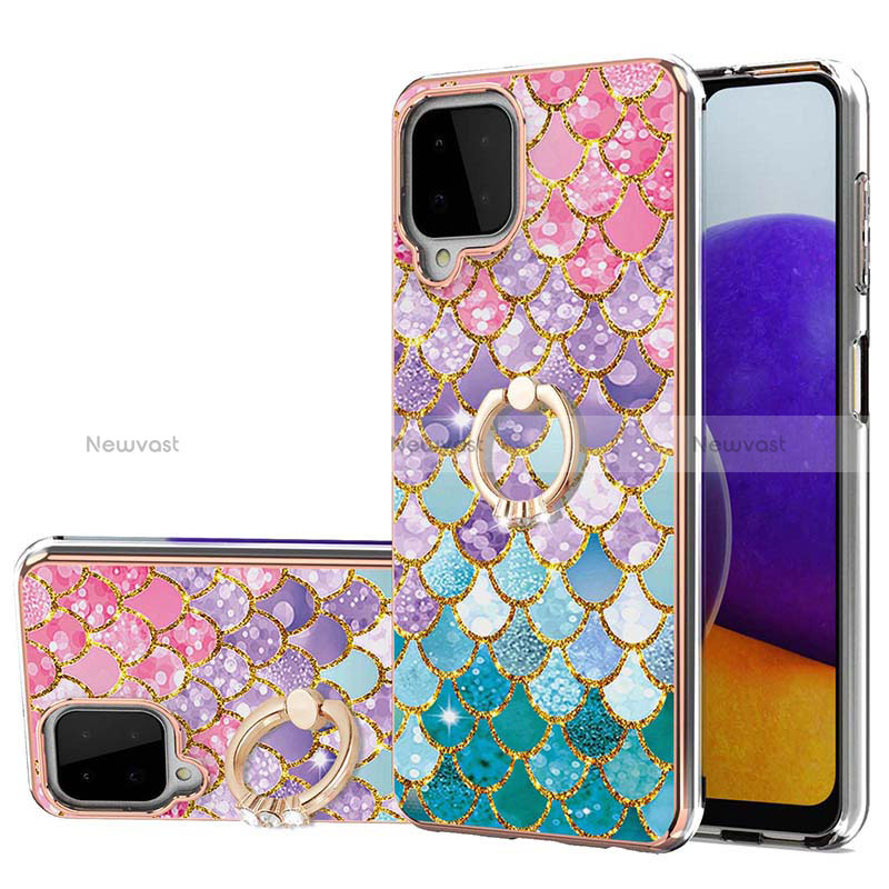 Silicone Candy Rubber Gel Fashionable Pattern Soft Case Cover with Finger Ring Stand Y03B for Samsung Galaxy A22 4G Colorful