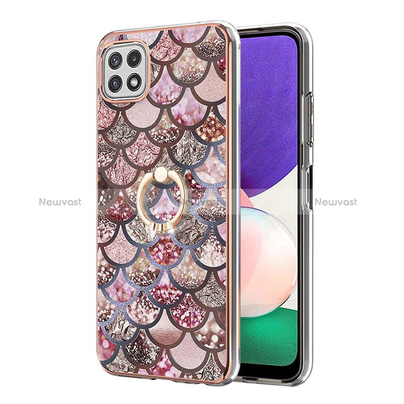 Silicone Candy Rubber Gel Fashionable Pattern Soft Case Cover with Finger Ring Stand Y03B for Samsung Galaxy A22 5G