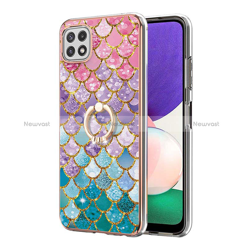 Silicone Candy Rubber Gel Fashionable Pattern Soft Case Cover with Finger Ring Stand Y03B for Samsung Galaxy A22 5G