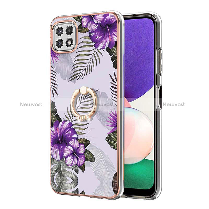 Silicone Candy Rubber Gel Fashionable Pattern Soft Case Cover with Finger Ring Stand Y03B for Samsung Galaxy A22 5G