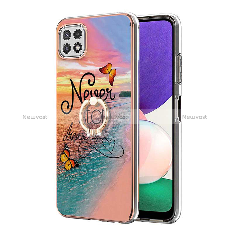 Silicone Candy Rubber Gel Fashionable Pattern Soft Case Cover with Finger Ring Stand Y03B for Samsung Galaxy A22s 5G