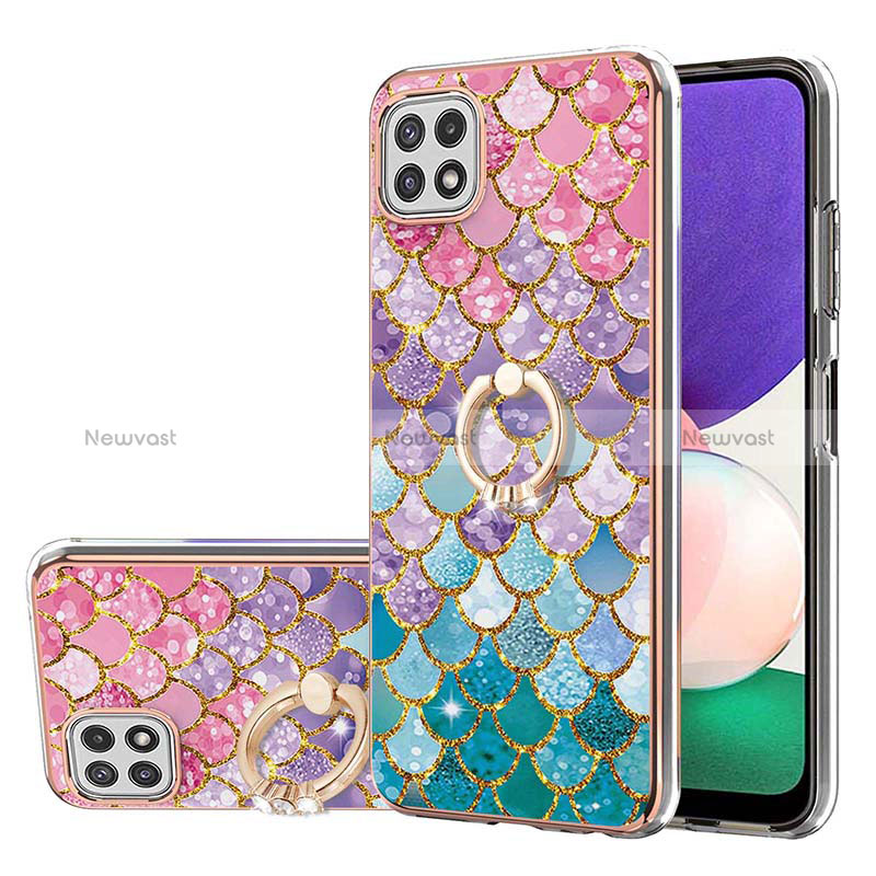 Silicone Candy Rubber Gel Fashionable Pattern Soft Case Cover with Finger Ring Stand Y03B for Samsung Galaxy A22s 5G Colorful