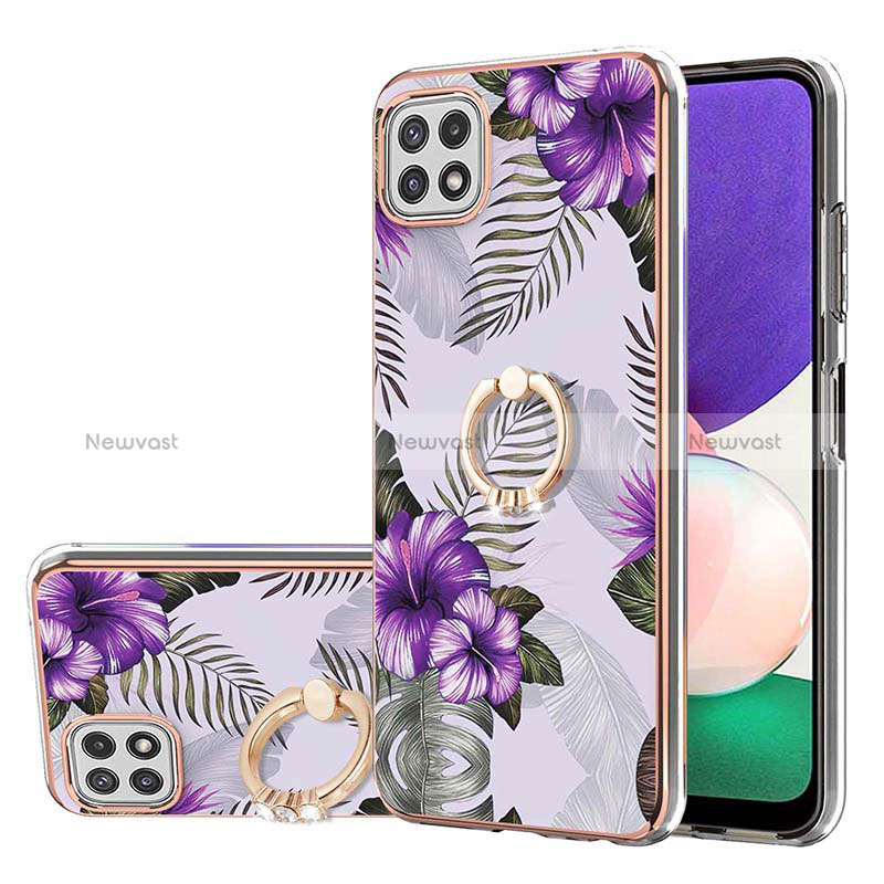 Silicone Candy Rubber Gel Fashionable Pattern Soft Case Cover with Finger Ring Stand Y03B for Samsung Galaxy A22s 5G Purple