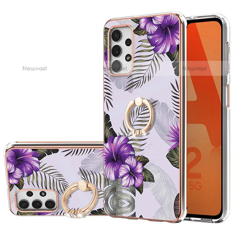 Silicone Candy Rubber Gel Fashionable Pattern Soft Case Cover with Finger Ring Stand Y03B for Samsung Galaxy A23 5G Purple