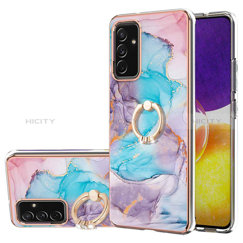 Silicone Candy Rubber Gel Fashionable Pattern Soft Case Cover with Finger Ring Stand Y03B for Samsung Galaxy A24 4G Blue