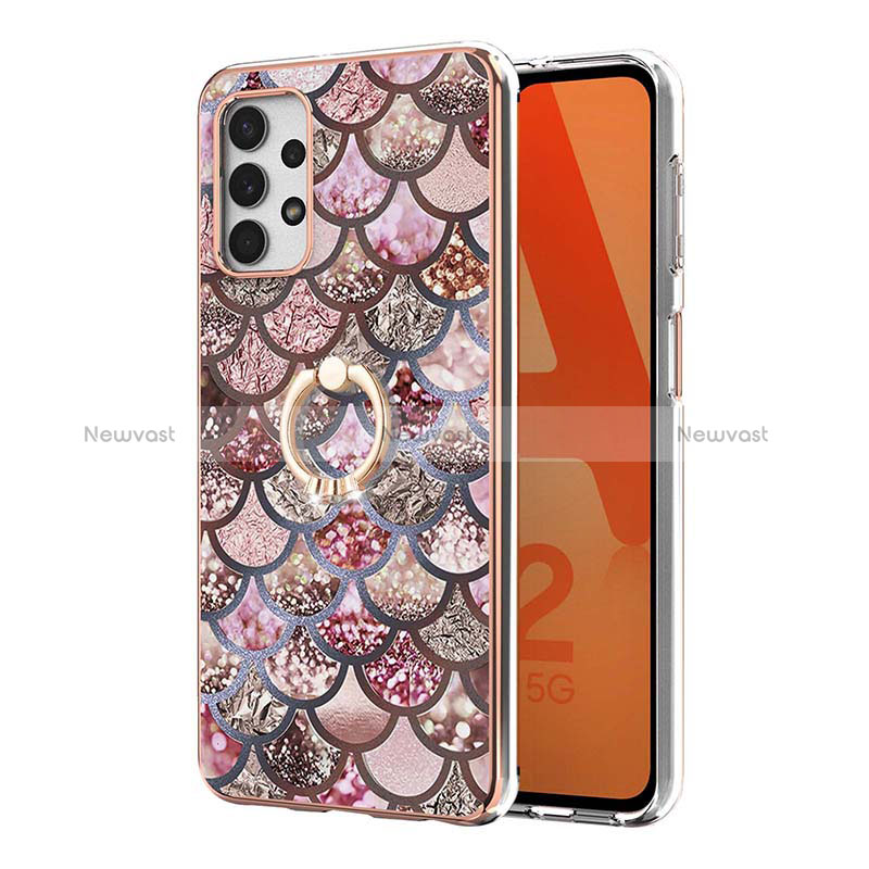 Silicone Candy Rubber Gel Fashionable Pattern Soft Case Cover with Finger Ring Stand Y03B for Samsung Galaxy A32 4G