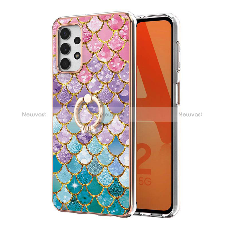 Silicone Candy Rubber Gel Fashionable Pattern Soft Case Cover with Finger Ring Stand Y03B for Samsung Galaxy A32 4G