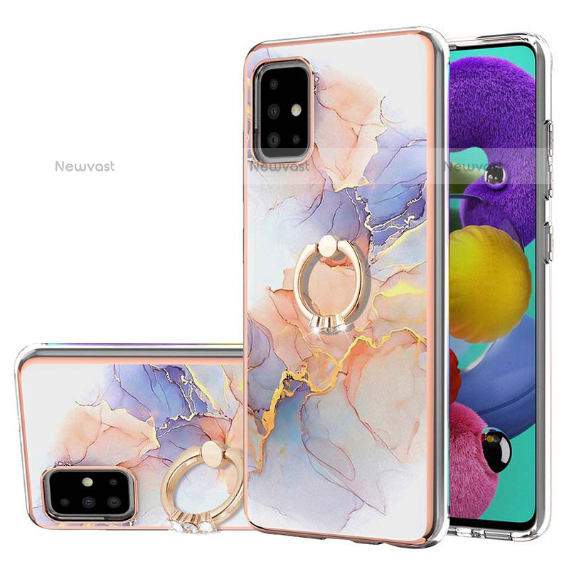 Silicone Candy Rubber Gel Fashionable Pattern Soft Case Cover with Finger Ring Stand Y03B for Samsung Galaxy A51 4G Clove Purple