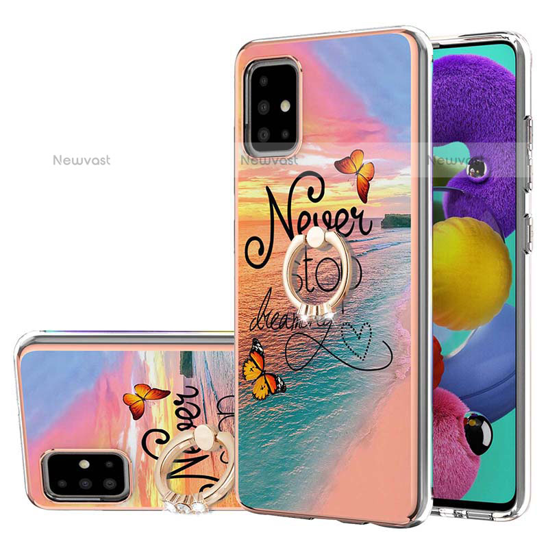 Silicone Candy Rubber Gel Fashionable Pattern Soft Case Cover with Finger Ring Stand Y03B for Samsung Galaxy A51 4G Mixed