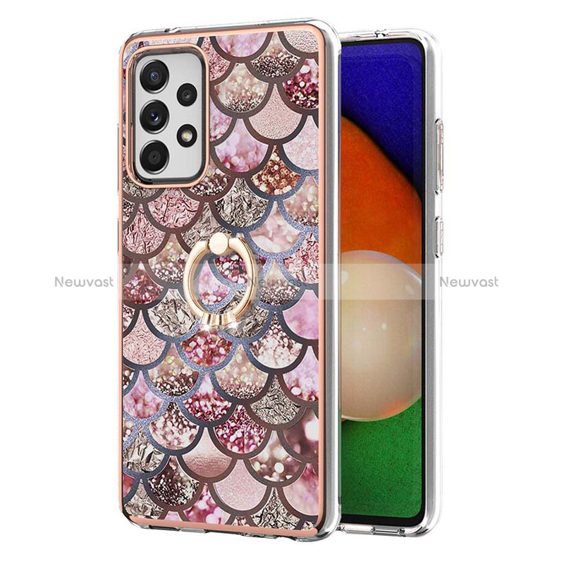 Silicone Candy Rubber Gel Fashionable Pattern Soft Case Cover with Finger Ring Stand Y03B for Samsung Galaxy A52 4G