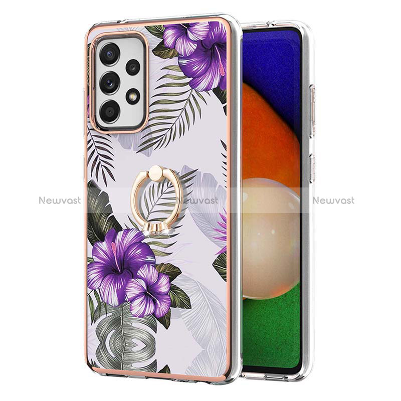 Silicone Candy Rubber Gel Fashionable Pattern Soft Case Cover with Finger Ring Stand Y03B for Samsung Galaxy A52 4G