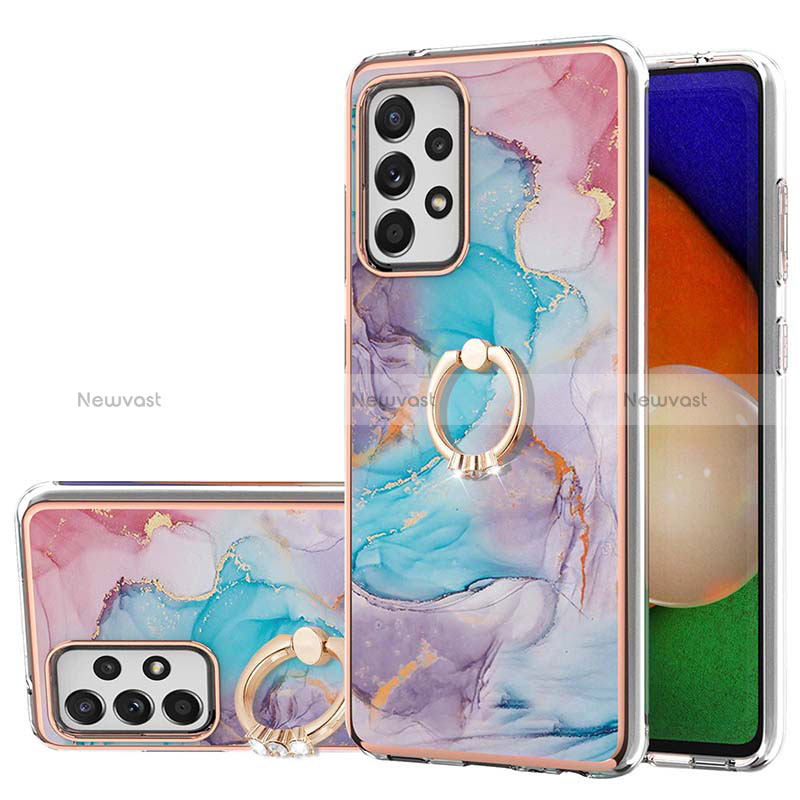 Silicone Candy Rubber Gel Fashionable Pattern Soft Case Cover with Finger Ring Stand Y03B for Samsung Galaxy A52 4G Blue