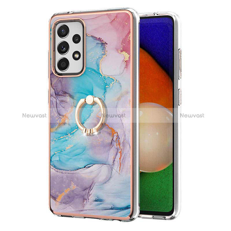 Silicone Candy Rubber Gel Fashionable Pattern Soft Case Cover with Finger Ring Stand Y03B for Samsung Galaxy A52 5G