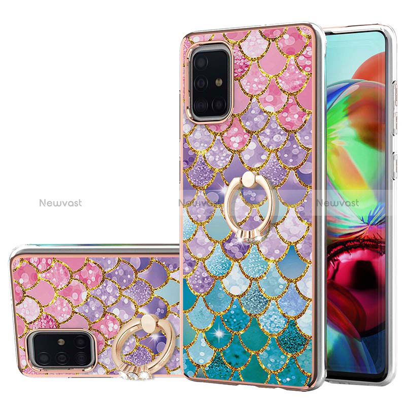 Silicone Candy Rubber Gel Fashionable Pattern Soft Case Cover with Finger Ring Stand Y03B for Samsung Galaxy A71 5G Colorful