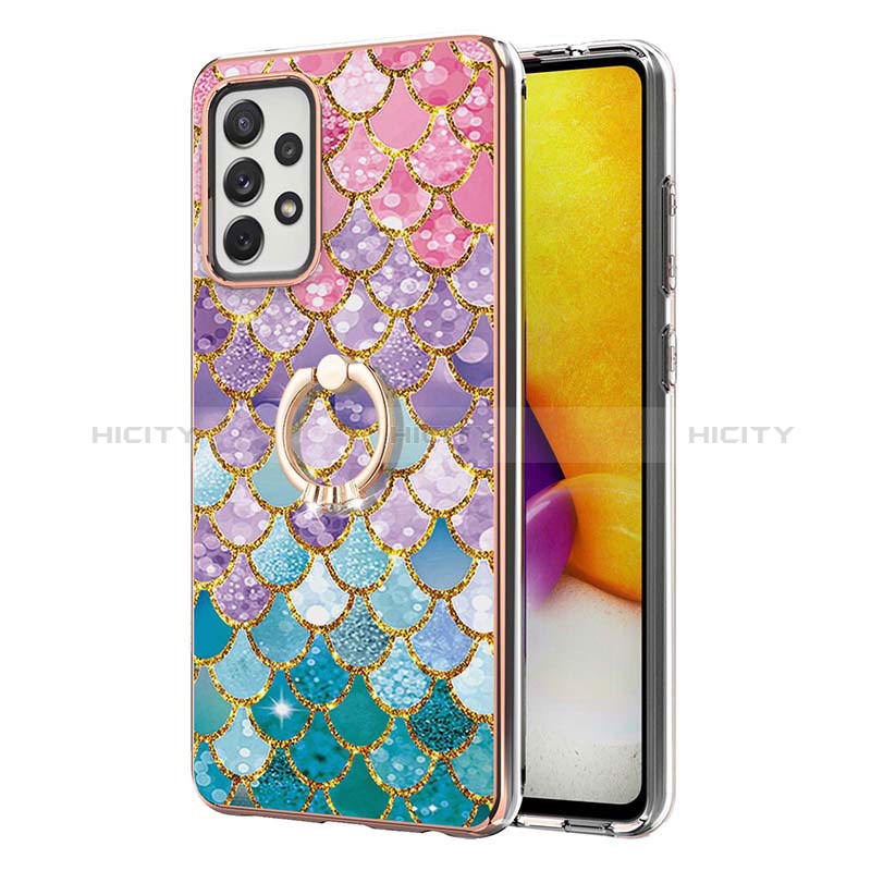 Silicone Candy Rubber Gel Fashionable Pattern Soft Case Cover with Finger Ring Stand Y03B for Samsung Galaxy A72 4G