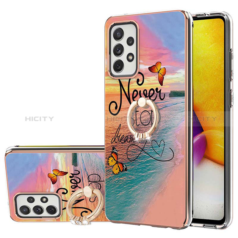 Silicone Candy Rubber Gel Fashionable Pattern Soft Case Cover with Finger Ring Stand Y03B for Samsung Galaxy A72 4G Mixed