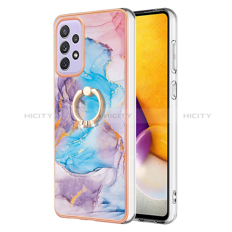 Silicone Candy Rubber Gel Fashionable Pattern Soft Case Cover with Finger Ring Stand Y03B for Samsung Galaxy A73 5G Blue