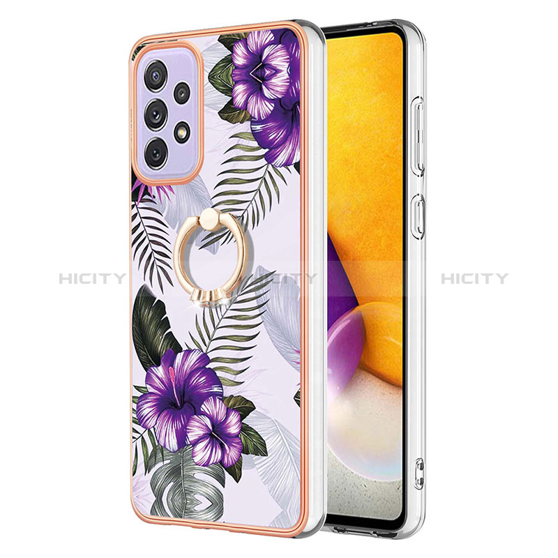 Silicone Candy Rubber Gel Fashionable Pattern Soft Case Cover with Finger Ring Stand Y03B for Samsung Galaxy A73 5G Purple