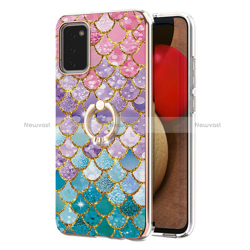 Silicone Candy Rubber Gel Fashionable Pattern Soft Case Cover with Finger Ring Stand Y03B for Samsung Galaxy F02S SM-E025F