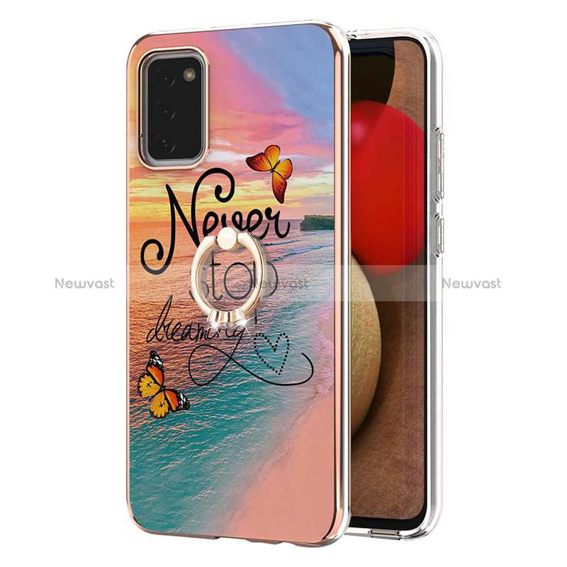 Silicone Candy Rubber Gel Fashionable Pattern Soft Case Cover with Finger Ring Stand Y03B for Samsung Galaxy F02S SM-E025F