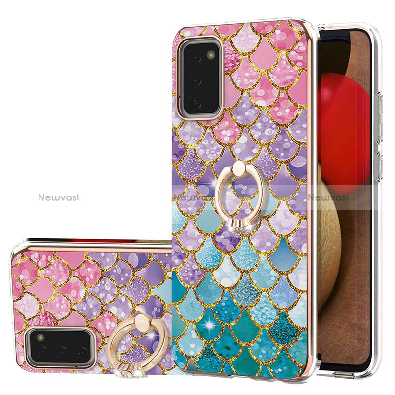 Silicone Candy Rubber Gel Fashionable Pattern Soft Case Cover with Finger Ring Stand Y03B for Samsung Galaxy F02S SM-E025F Colorful
