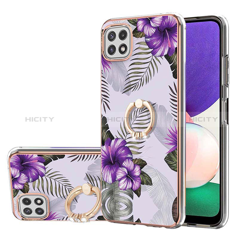 Silicone Candy Rubber Gel Fashionable Pattern Soft Case Cover with Finger Ring Stand Y03B for Samsung Galaxy F42 5G Purple