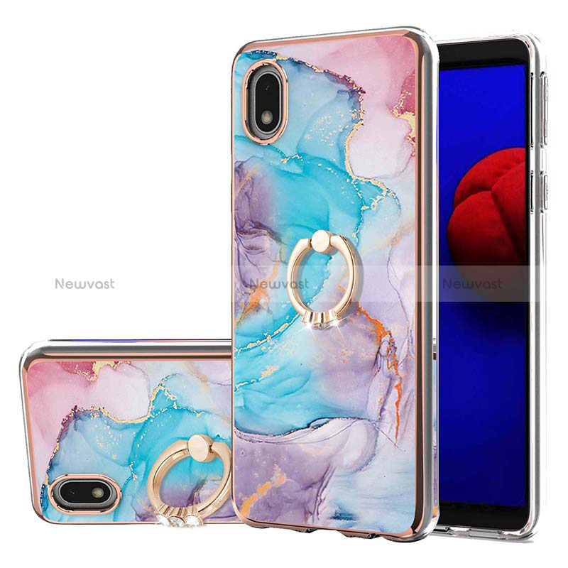 Silicone Candy Rubber Gel Fashionable Pattern Soft Case Cover with Finger Ring Stand Y03B for Samsung Galaxy M01 Core Blue