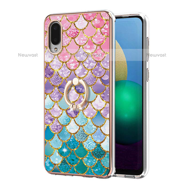 Silicone Candy Rubber Gel Fashionable Pattern Soft Case Cover with Finger Ring Stand Y03B for Samsung Galaxy M02