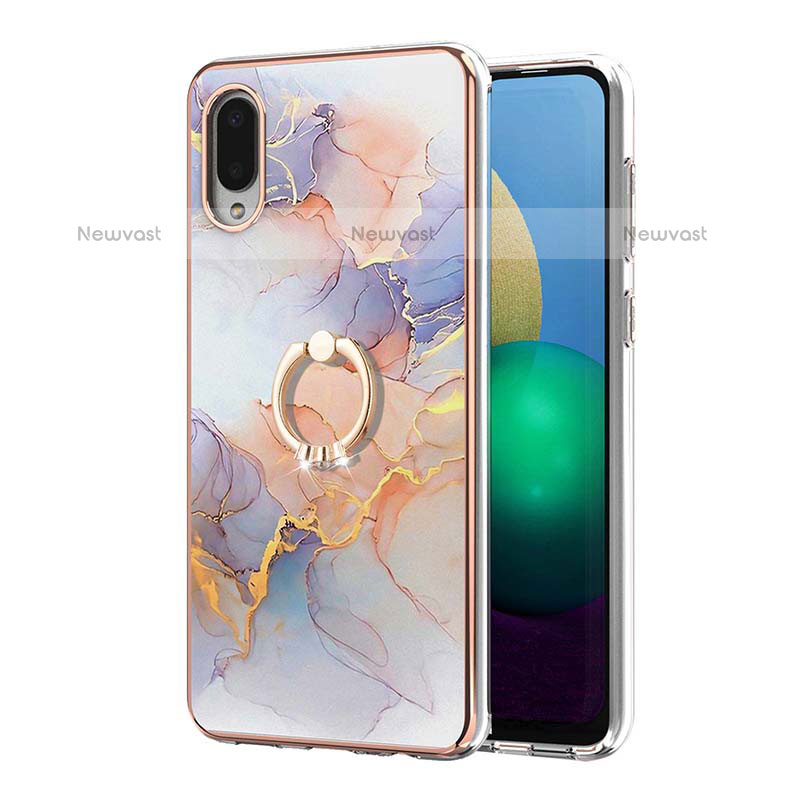 Silicone Candy Rubber Gel Fashionable Pattern Soft Case Cover with Finger Ring Stand Y03B for Samsung Galaxy M02