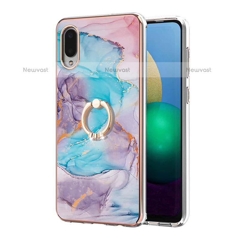 Silicone Candy Rubber Gel Fashionable Pattern Soft Case Cover with Finger Ring Stand Y03B for Samsung Galaxy M02