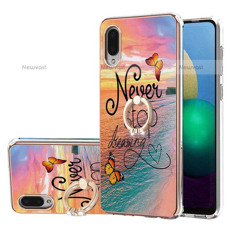 Silicone Candy Rubber Gel Fashionable Pattern Soft Case Cover with Finger Ring Stand Y03B for Samsung Galaxy M02 Mixed