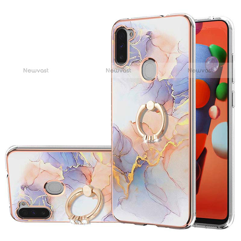 Silicone Candy Rubber Gel Fashionable Pattern Soft Case Cover with Finger Ring Stand Y03B for Samsung Galaxy M11 Clove Purple