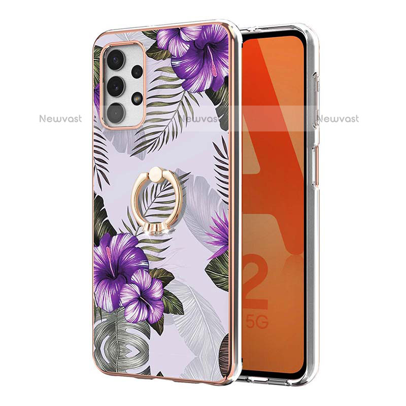 Silicone Candy Rubber Gel Fashionable Pattern Soft Case Cover with Finger Ring Stand Y03B for Samsung Galaxy M32 5G